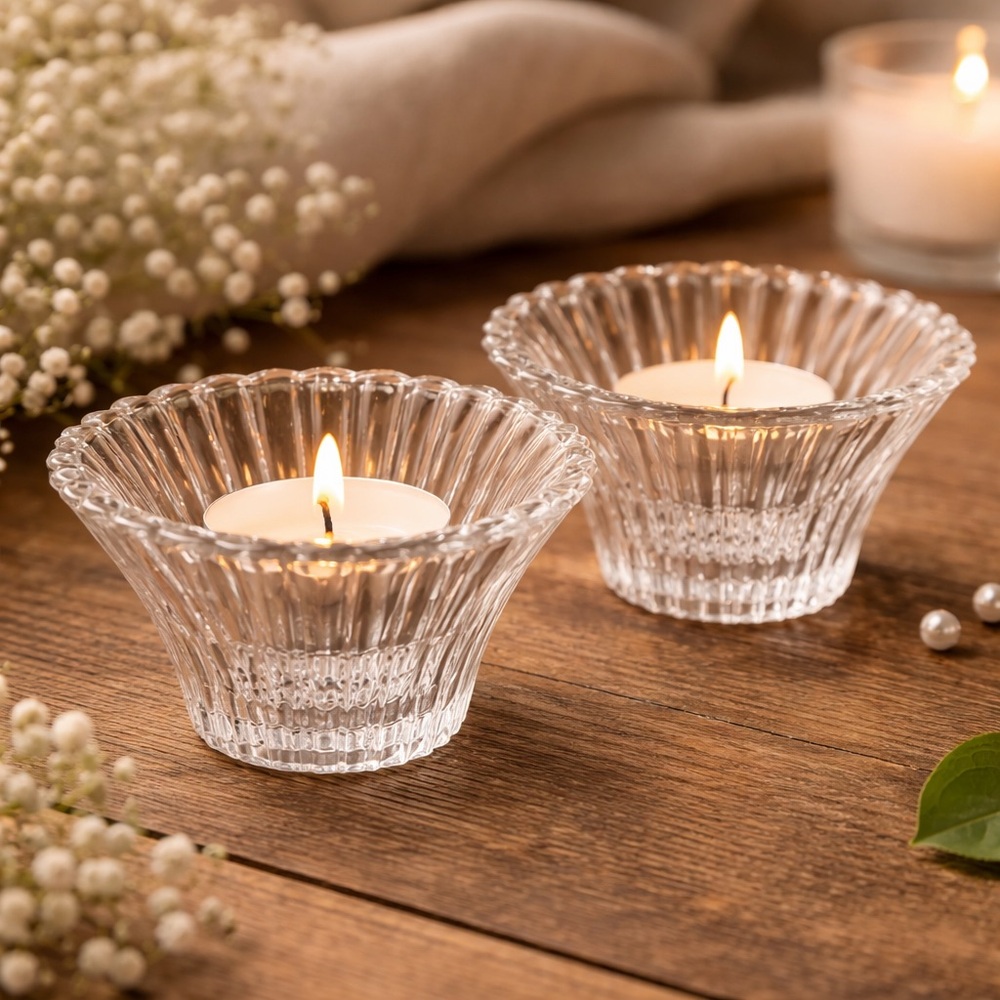 Vintage Pressed Glass Mini Bowls / Votive Holders Set of 2 Fluted Ribbed